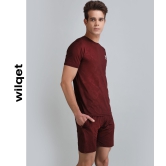 Mens SS Embossed Round Neck T-Shirts-Mehroon / XXL