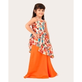 Girls Printed Stylish Flared Palazzo With Crop Top-Orange / 6 - 7 Years