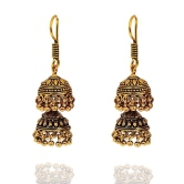 Abhaah handcrafted antique golden oxidised double layered jhumki with pearls for women and girls