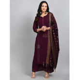 Desinoor - Wine Straight Georgette Women''s Stitched Salwar Suit ( Pack of 1 ) - None