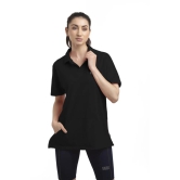 Women Solid Polo Neck Polyester Black T-Shirt