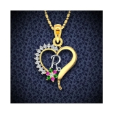 Vighnaharta Valentine Gift Traditional Flower Heart Initial R Letter CZ Gold and Rhodium Plated Alloy Pendant for Women and Girls-[VFJ2108PG] - Golden