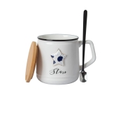 Star Ceramic Coffee Mug With Lid - 350 ml, Stirring Spoon