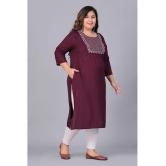 Preksha Rayon Embroidered Straight Women's Kurti - Wine ( Pack of 1 ) - None