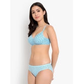 KYODO - Sea Green Molded Cups Cotton Blend Women''s Bra & Panty Set ( Pack of 1 ) - None