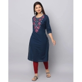 Alena Cotton Embroidered Straight Womens Kurti - Blue ( Pack of 1 ) - None