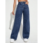 High Waist Wide Leg Jeans- Dark Blue-32