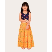 Girls & Kids Rayon Printed With Embroidered Blouse Lehenga Choli Set-Yellow / 7 Years-8 Years