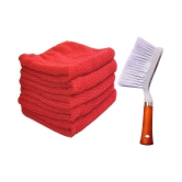 INGENS Combo of Car and Carpet Cleaning Brush and Microfiber Cleaning Cloths,40x40cms 250GSM Highly Absorbent, Lint and Streak Free,Wash Cloth for Car, Window RED(Pack of 5 Cloth and 1 Brush