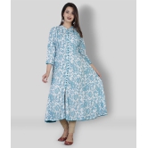 HIGHLIGHT FASHION EXPORT - Blue Rayon Women''s Front Slit Kurti ( Pack of 1 ) - XL