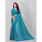 Apnisha - Turquoise Net Saree With Blouse Piece ( Pack of 1 ) - Turquoise