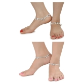 AanyaCentric Combo of 2 Pair Silver Plated White Metal Indian Traditional Ethnic Payal Anklets - Silver