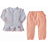 Allover Flowers Printed Full Sleeves Top + Pyjama Set Orange (Cot/Poly/Elas/durby rib)