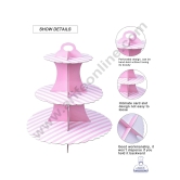 Cake Decor™ 3 Tier Stripe Cardboard Cupcake Stand - (1 Piece)-PINK