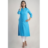 MAUKA - Blue Rayon Womens Front Slit Kurti ( Pack of 1 ) - None