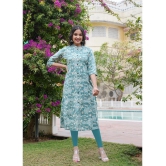 Vbuyz Rayon Printed Front Slit Womens Kurti - Blue ( Pack of 1 ) - None