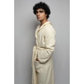 Cotton matte bathrobe with lining - full length-Off White / XL