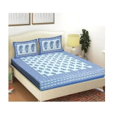 FrionKandy Living - Blue Cotton Double Bedsheet with 2 Pillow Covers - Blue