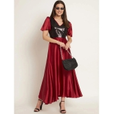 Curvydrobe Satin Embellished Ankle Length Womens Fit & Flare Dress - Maroon ( Pack of 1 ) - None