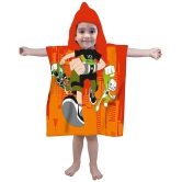 Mandhania Kid's Printed Hooded Poncho Cotton Bath/Pool/Beach Towel 60x115 cms -Orange