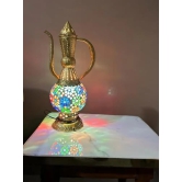 Aarna Creations Metal Mosaic Lamp in Surai Style| Hand-Carved Antique Metal and Ceramic Designer Lamp | Assorted Artistic Metal Ceramic with Glass Work Lamp in Jug Shape