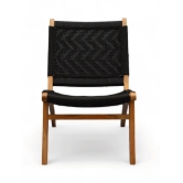 Orchid Homez Hand Woven Lounge Chair Solid Wood Outdoor Chair with Stool (Natural, Pre-Assembled) (Black)