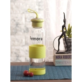 Femora Borosilicate Glass Green Leak Proof Drinkware Water Bottle, 500 ML