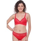 Salsa 5501 Sexy Red Lace Medium Coverage Non Padded Bridal Honeymoon Bra & Panty Sets-34 / B / Red