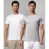 UrbanMark Polyester Regular Fit Solid Half Sleeves Mens T-Shirt - Light Grey & White ( Pack of 2 ) - None