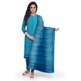 Blue Cotton Salwar Suit Fabric with Cotton Dupatta