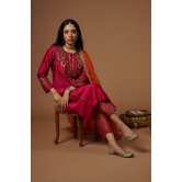 Magenta Brocade Patch Embroidered Kalidaar Kurta Set-S