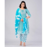 MAUKA Cotton Printed Kurti With Pants Womens Stitched Salwar Suit - Blue ( Pack of 1 ) - None