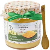 Farm Naturelle A2 Pure Ghee 300ml In Glass Bottle | Extra Engraved Virgin Wooden Spoon | 100% Desi Sahiwal Cow Ghee | Vedic Bilona Method-Curd Churned-Golden | Grainy & Aromatic, Keto Friendly | Non-GMO Grassfed, Premium & Traditional Ghee | Immunity Boos