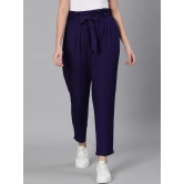 Oxolloxo Women Navy Blue Easy Wash Pleated Trousers