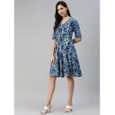 Divena - Cotton Blue Womens Fit And Flare Dress ( Pack of 1 ) - None