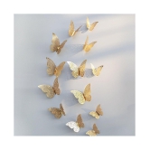 PINDIA Gold 12 pcs 3D Metal BUTTERFLY for Party Décor 3D Sticker ( 12 x 7 cms )