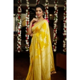 Pure Georgette Silk Banarasi Saree  in Yellow with Rose Jaal Weave in Silver Tone Zari | SILK MARK CERTIFIED