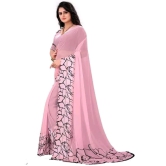 New georgette Satin Patta Saree with Blouse piece-Free SIze / White