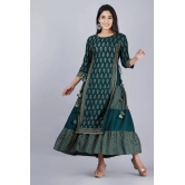 Stylish Teal Rayon Double Layer Printed Kurta For Women-3XL / Green