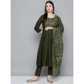 Sequin, zari embroidered flaired kurta with pants and dupatta-M / Green