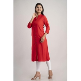 MAUKA - Red Rayon Women''s Front Slit Kurti ( Pack of 1 ) - None