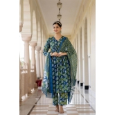 Women Printed A-Line Kurta and Pant Set with Dupatta Set-XL