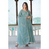 Sea Green Hand Block Printed Anarkali Set S