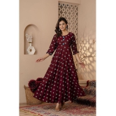 Kapadia Rayon Printed Anarkali Womens Kurti - Maroon ( Pack of 1 ) - None