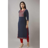 OFLINE SELCTION - Navy Blue Cotton Blend Women''s Straight Kurti ( Pack of 1 ) - None