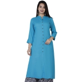 Doriya - Turquoise Rayon Women's Front Slit Kurti - None