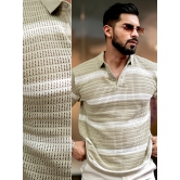 Sheer FlatKnit Cotton Beige Polo T-Shirt-M / Beige