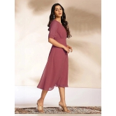 Janasya Chiffon Self Design Midi Womens Fit & Flare Dress - Mauve ( Pack of 1 ) - None