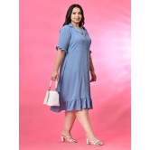 PrettyPlus by Desinoor.com Polyester Self Design Midi Womens A-line Dress - Light Blue ( Pack of 1 ) - None