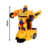 THRIFTKART  --  Deform Robot Car for Kids Bump & Go Action 2 in 1 Robot Car Toy with 3D Lights and Music Transform Car Toy Battery Operated (Yellow)